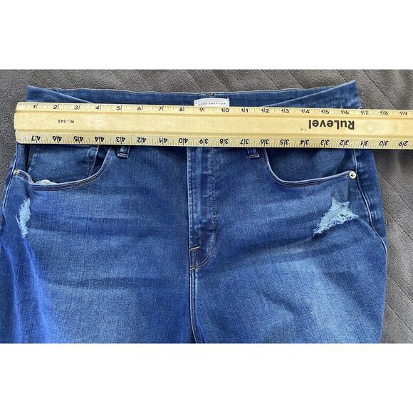 EUC Good American Sz 15/31 Blue Denim Raw Hem Dis Zebra Pkts Good Legs Jeans - Picture 11 of 14